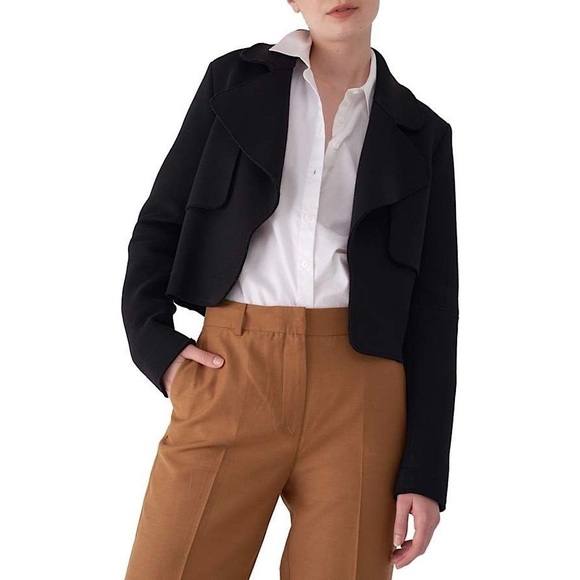 SOSKEN Storm Flap Texture Knit Cutout Detail Cropped Trench Blazer Moto Jacket M - Picture 2 of 8